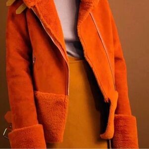 Othr Orange Teddy Jacket with Plush Shearling Trim